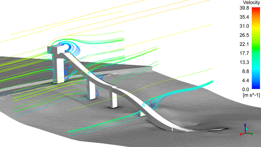 Распределение ветровой нагрузки на поверхности трамплина