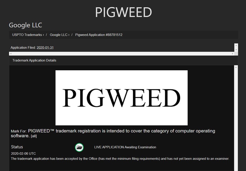 Google подала заявку на регистрацию торговой марки Pigweed. Фото: idevice.ro